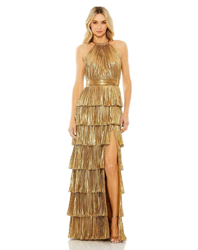 Limited-Time Price Drop!Mac Duggal 30763 Long Heat Pleated Tiered Ruffle Metallic Dress