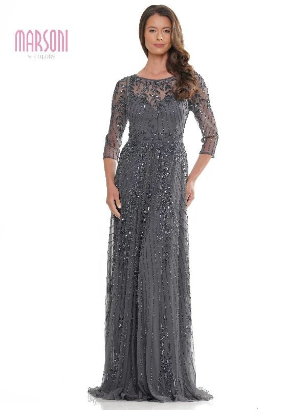 Buy More, Pay Less!Marsoni MV1283 Mother of the Bride Beaded Mesh Quarter Sleeve Sheath Dress