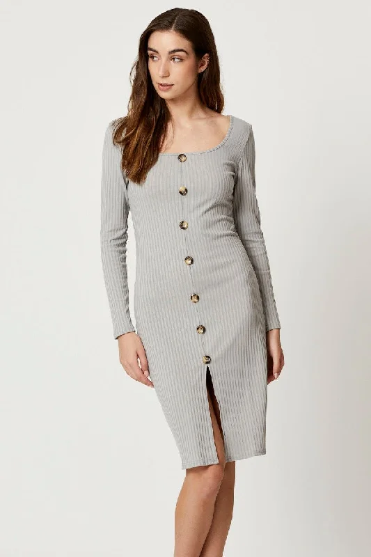 The Best Offers Are Here!Grey Rib Button Front Dress