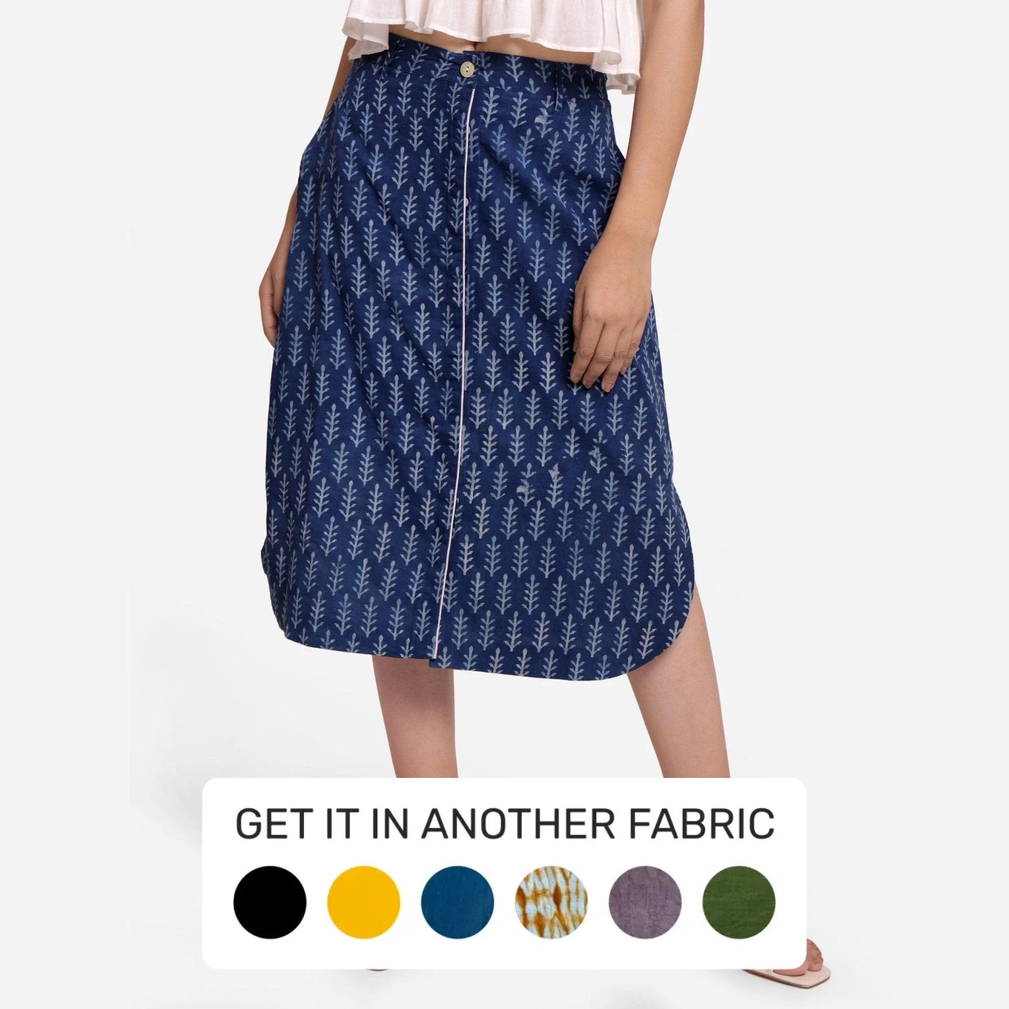 Save Like Never Before!Dabu Block Printed Cotton A-Line Midi Skirt