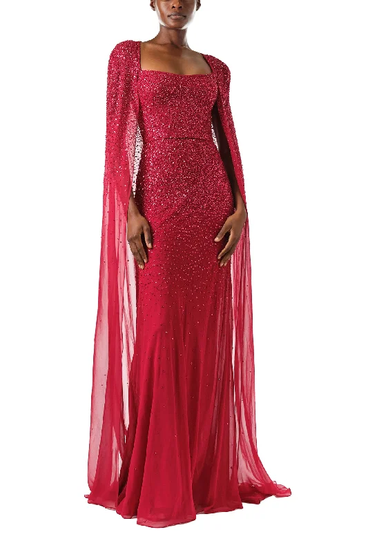 Hot Deals You Can’t Resist!Embroidered Chiffon Gown With Cape