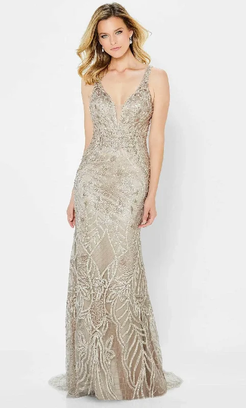 Time to Snag a Bargain!Montage by Mon Cheri 122904W - Plunging Neck Embroidered Gown