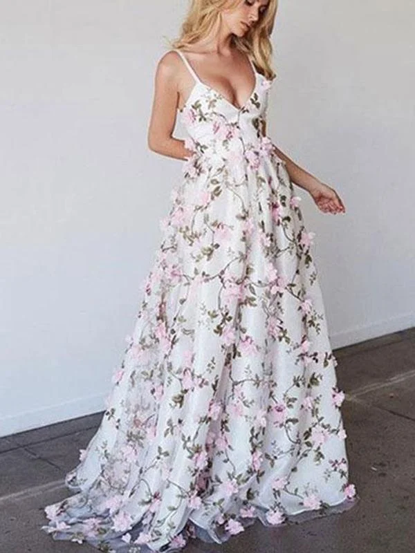 Find Your Perfect Deal Today!Spaghetti Long Floral A-line Cheap Prom Dresses
