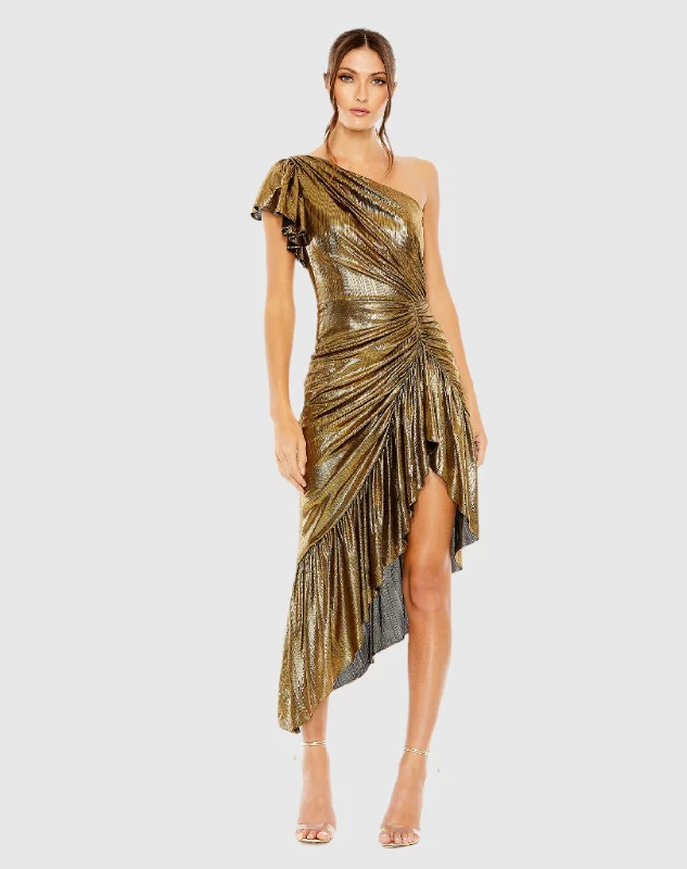 Special Discounts Inside!One Shoulder Flutter Sleeve High Low Dress