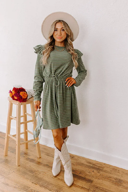 Steals and Deals Await!Harvest Harmony Stripe Mini Dress in Olive