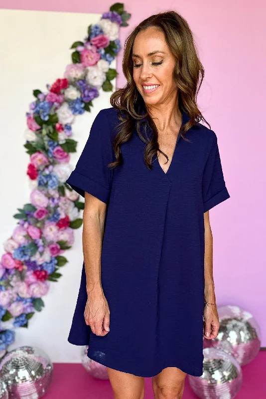 Only a Few Left – Order Now!SSYS Navy Collared Short Sleeve Crepe Dress